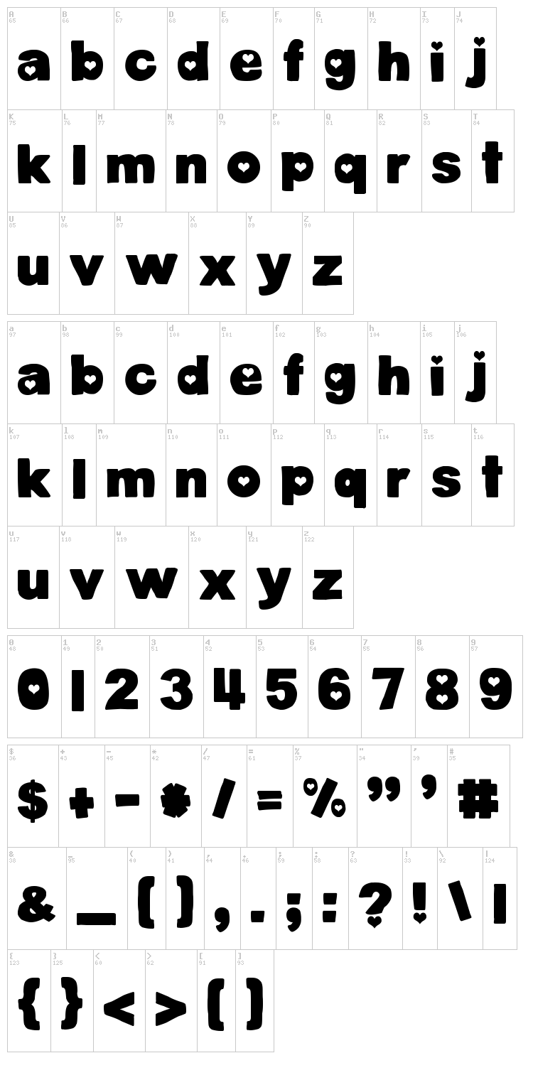 DJB Cutouts font map